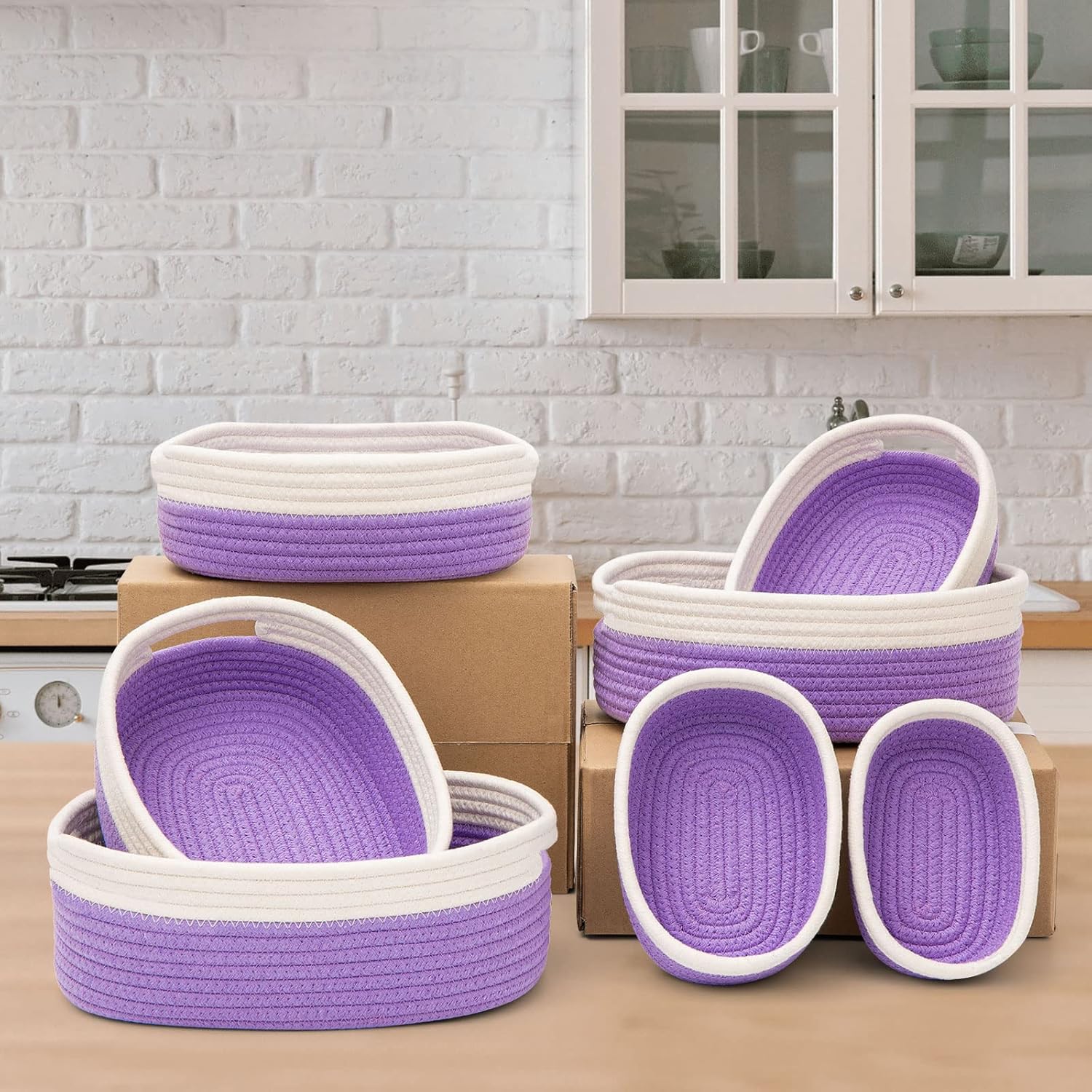 7 Piece Cotton Rope Woven Basket Set - Small Basket for Baby Nursery, Pets, Montessori, Dog & Cat