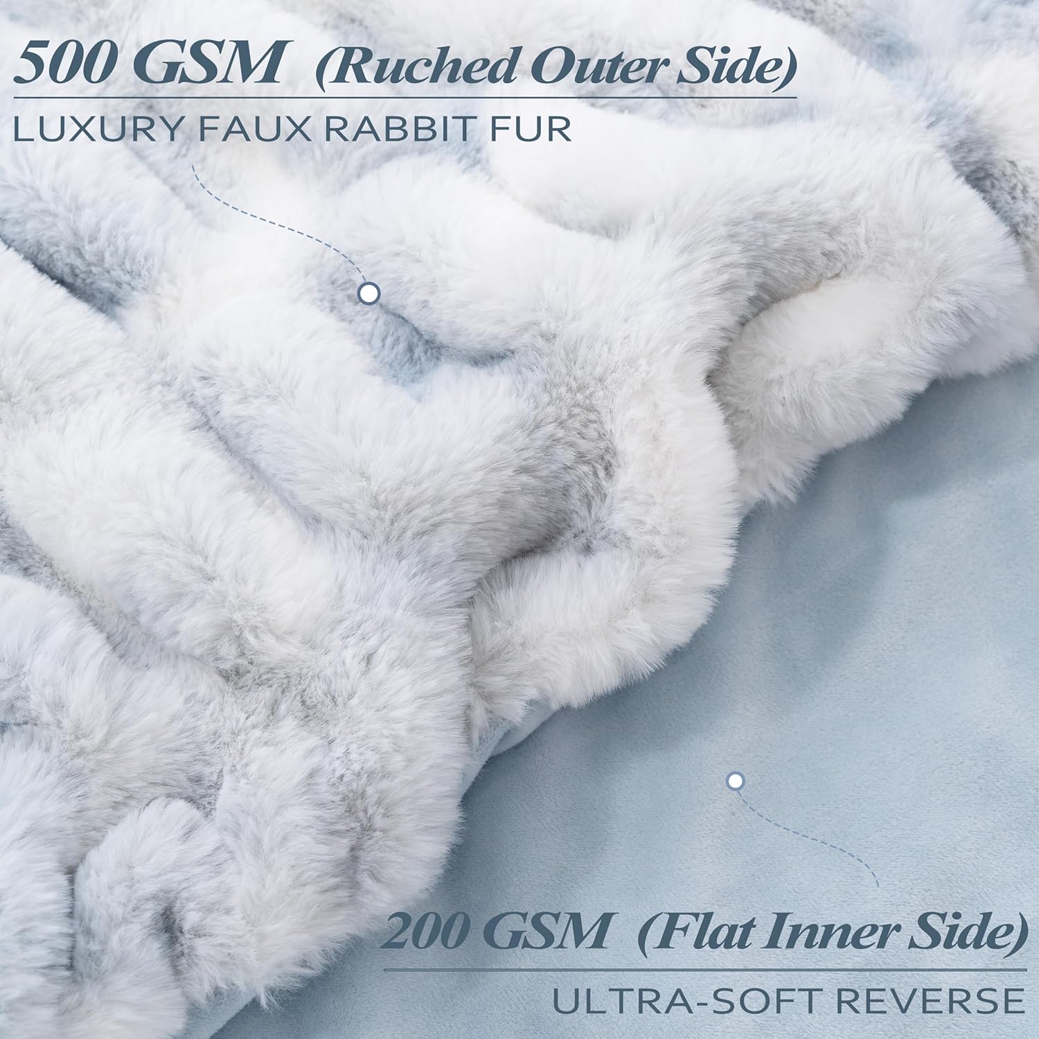 Touchat Ruched Faux Rabbit Fur Throw Blanket, 700 GSM Luxury Dual-Sided Soft Cozy Blanket, Fuzzy
