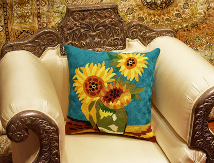 Turquoise Van Gogh Sunflower Pillow Cover Teal Floral Sofa Pillowcase Flower Chair Cushion Accent