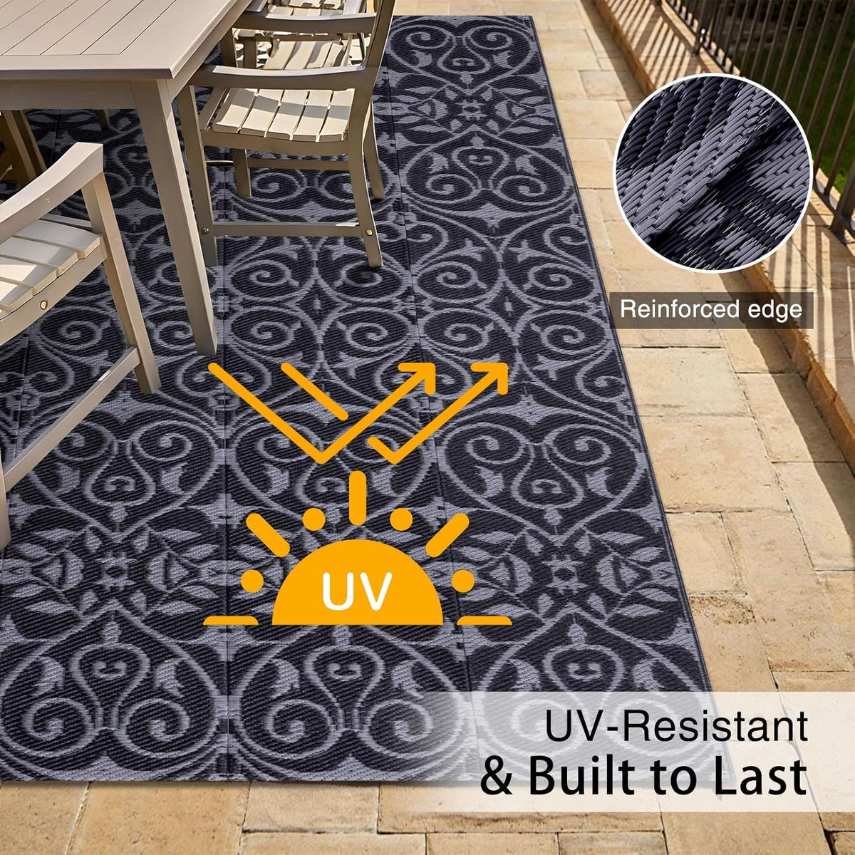OLANLY Outdoor Rug Waterproof 5x8 ft Clearance, Reversible Outdoor Plastic Straw Rug with Floral