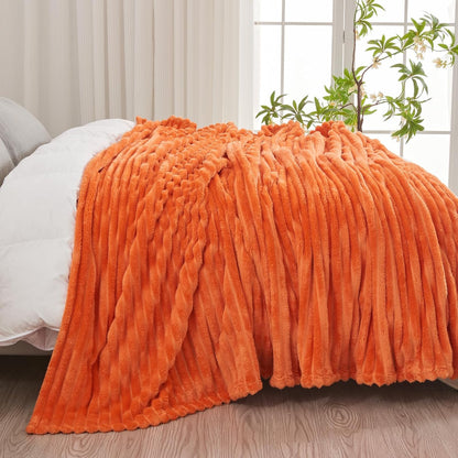 NEWCOSPLAY Super Soft Fall Queen Blanket Orange Premium Silky Flannel Fleece 3D Ribbed Jacquard