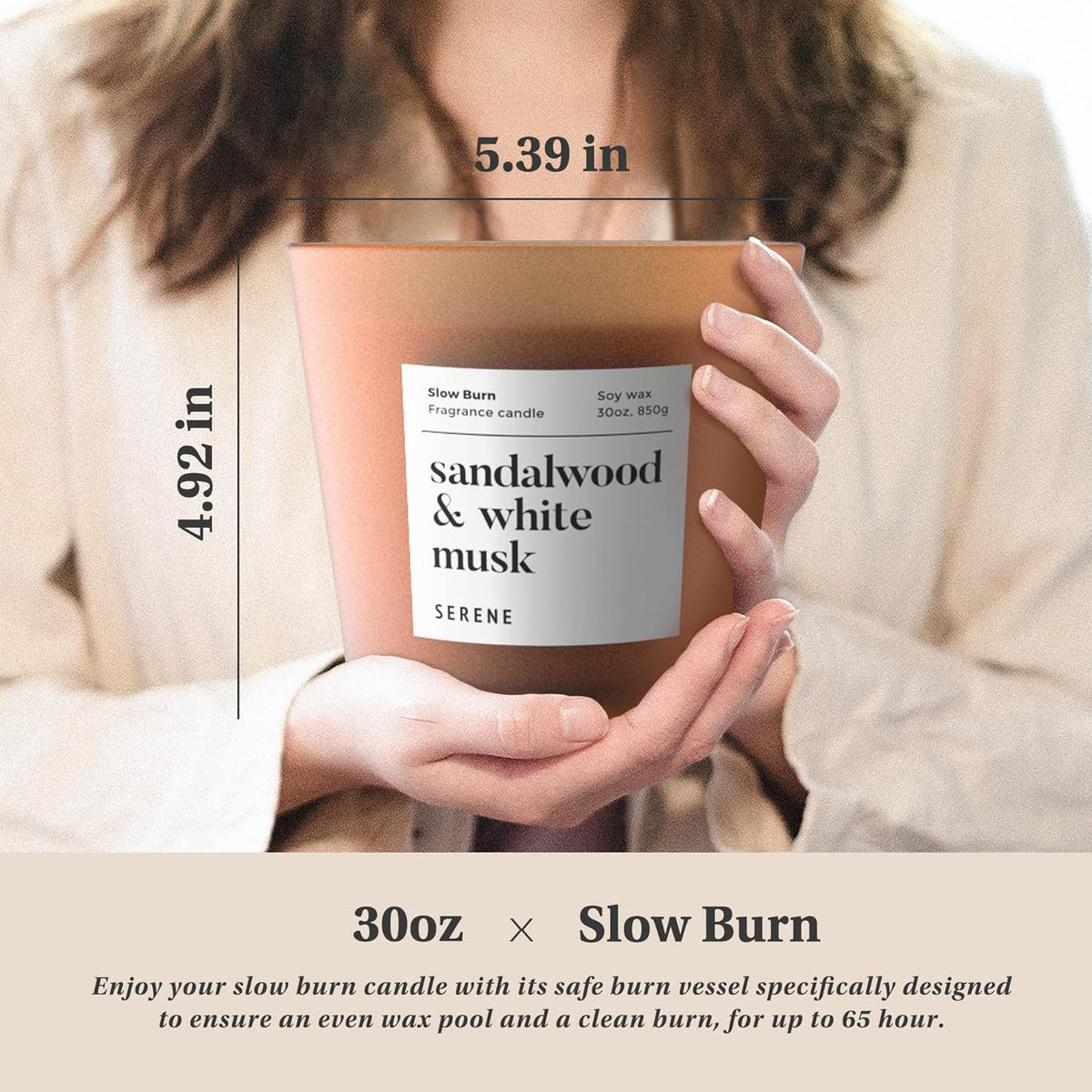 Hidden Label Large Scented Candle, Sandalwood & White Musk, 30oz 3 Wick Huge Candle, Huge Slow Burn