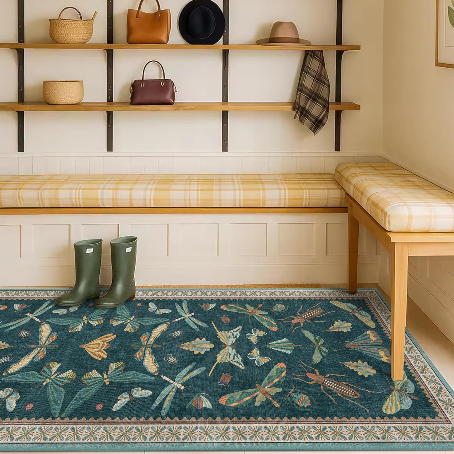 Wide Runner Rug for Hallway 2'6"x8' - Green Runner Rug for Kitchen, Hall Way, Washable Foldable
