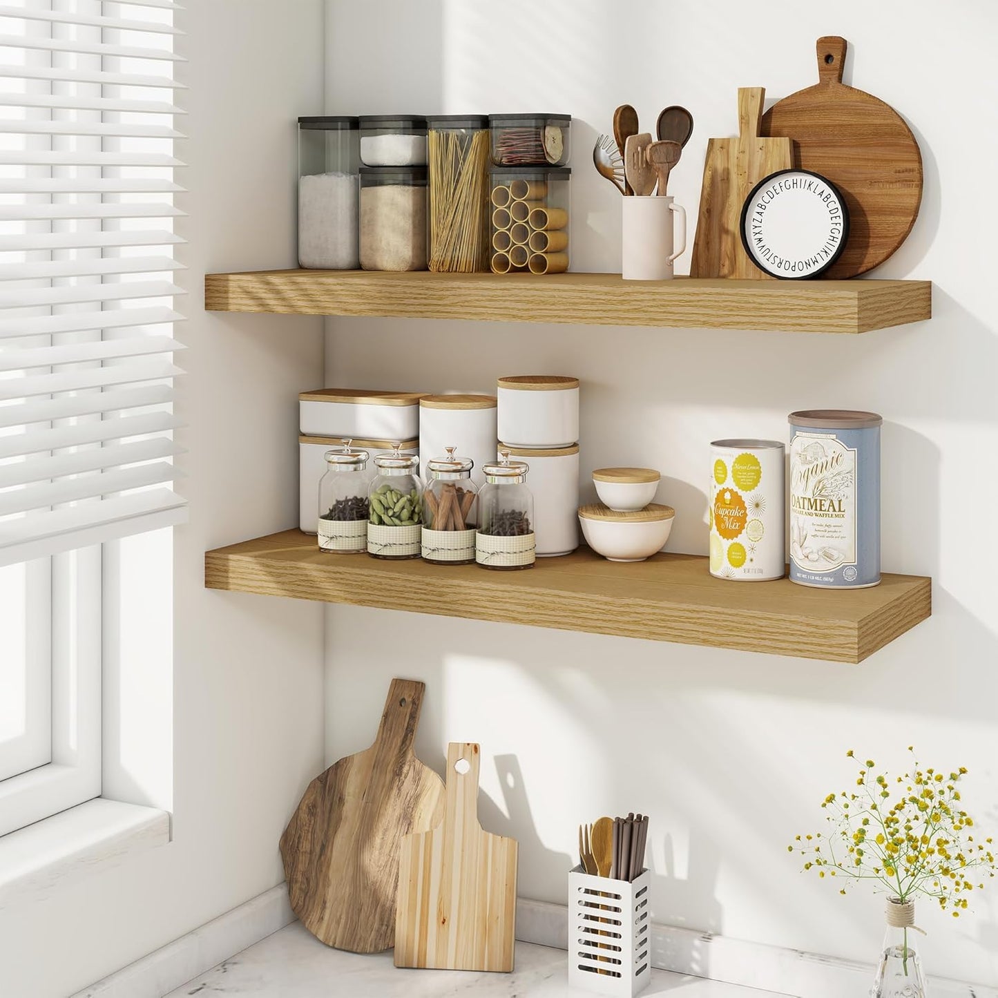 Fun Memories Floating Shelves for Wall, 30 Inch Rustic Wood Wall Mounted Shelves for Bathroom