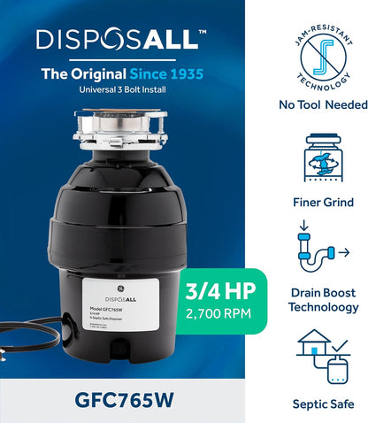 GE GFC765W Disposer, Black