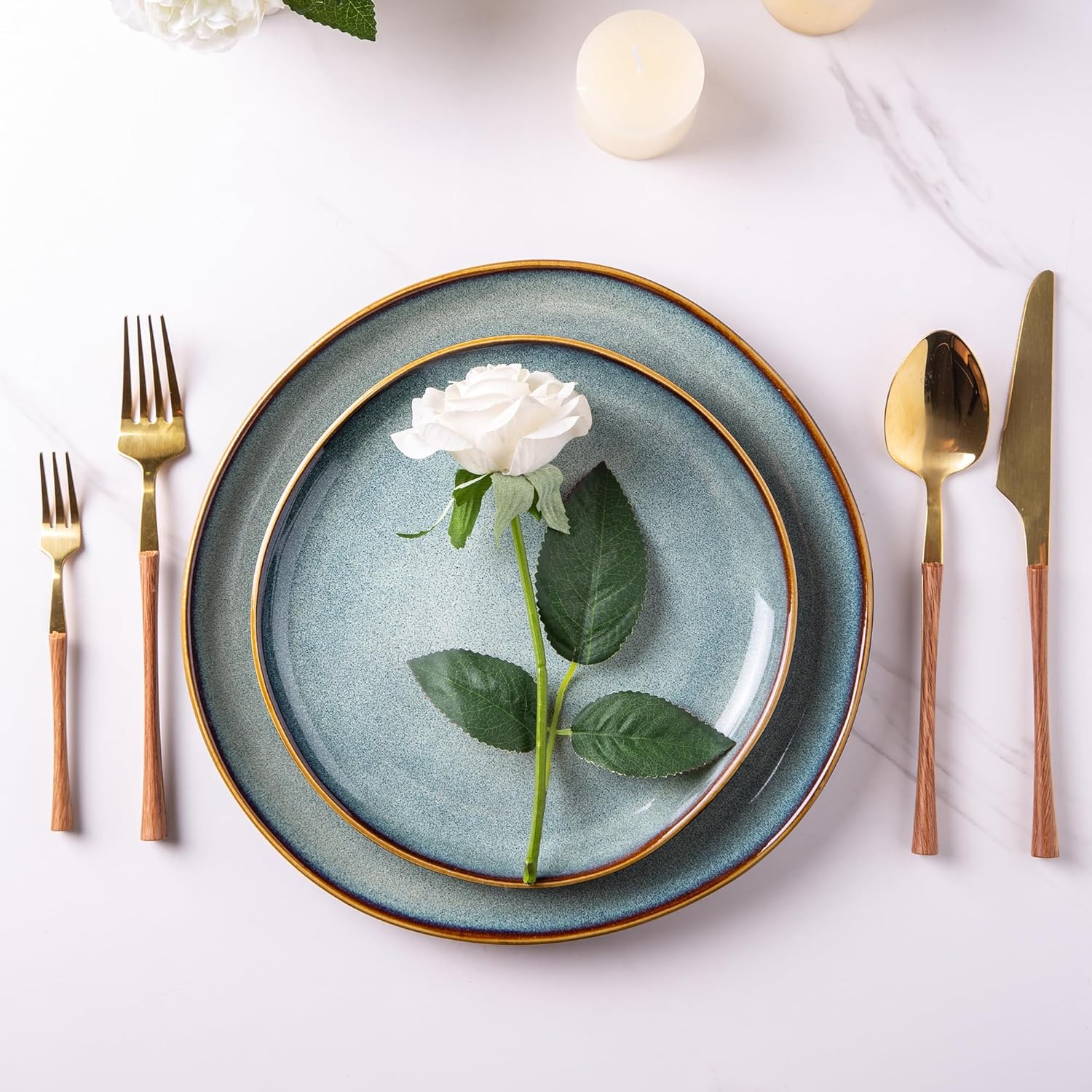 AmorArc Ceramic Dinnerware Sets,Handmade Reactive Glaze stoneware Plates and Bowls Sets,Highly Chip