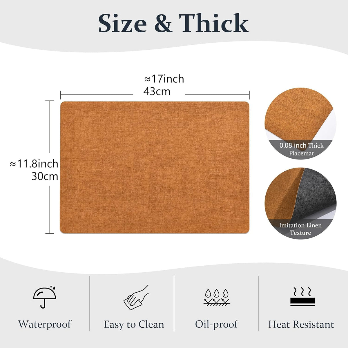 FROMHEART Faux Leather Placemats Set of 4–Waterproof,Heat/Oil Stain-Resistant PU Table