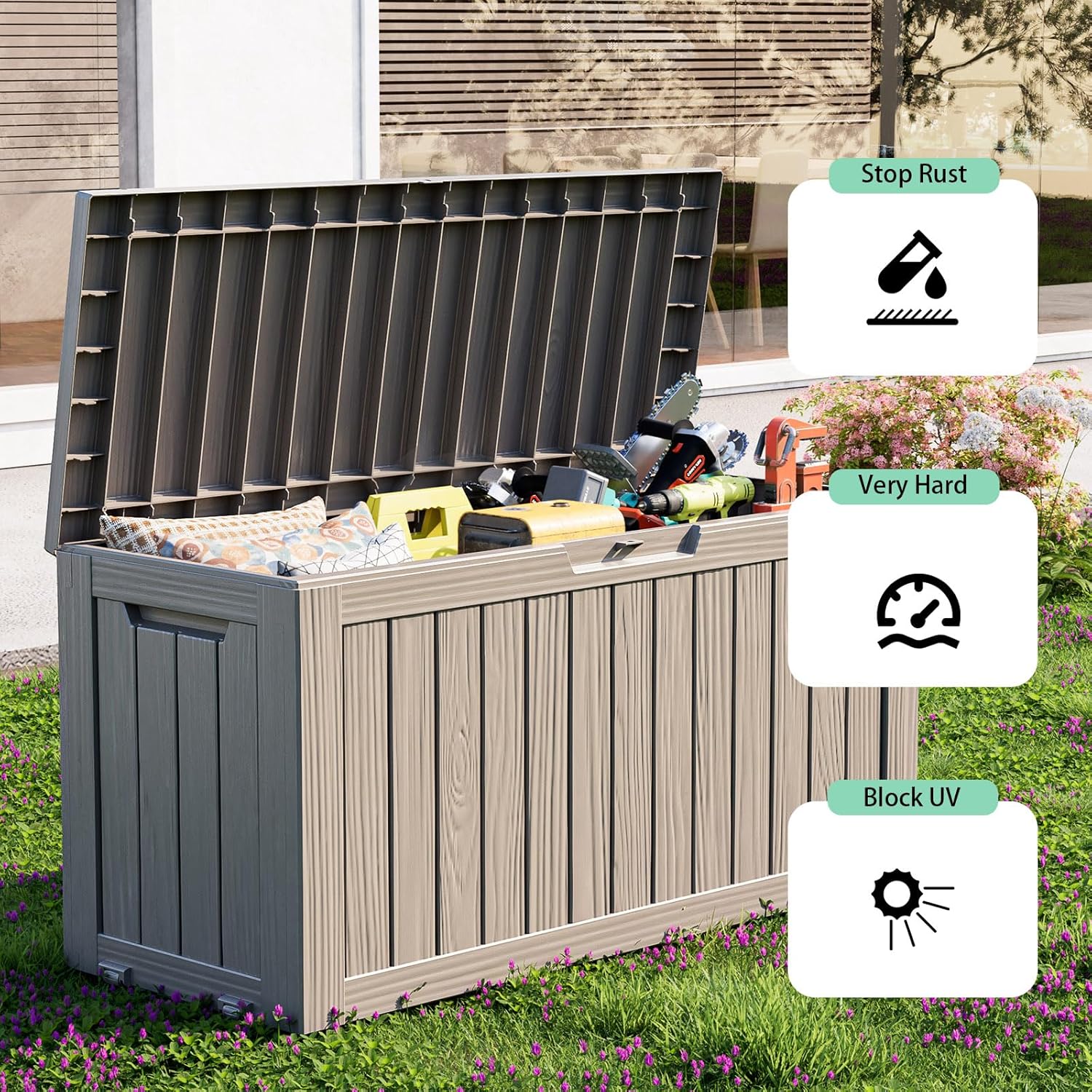 Vixzen 75 Gallon Resin Deck Box with wheels,Lockable Outdoor Storage Box for Patio Cushions Storage