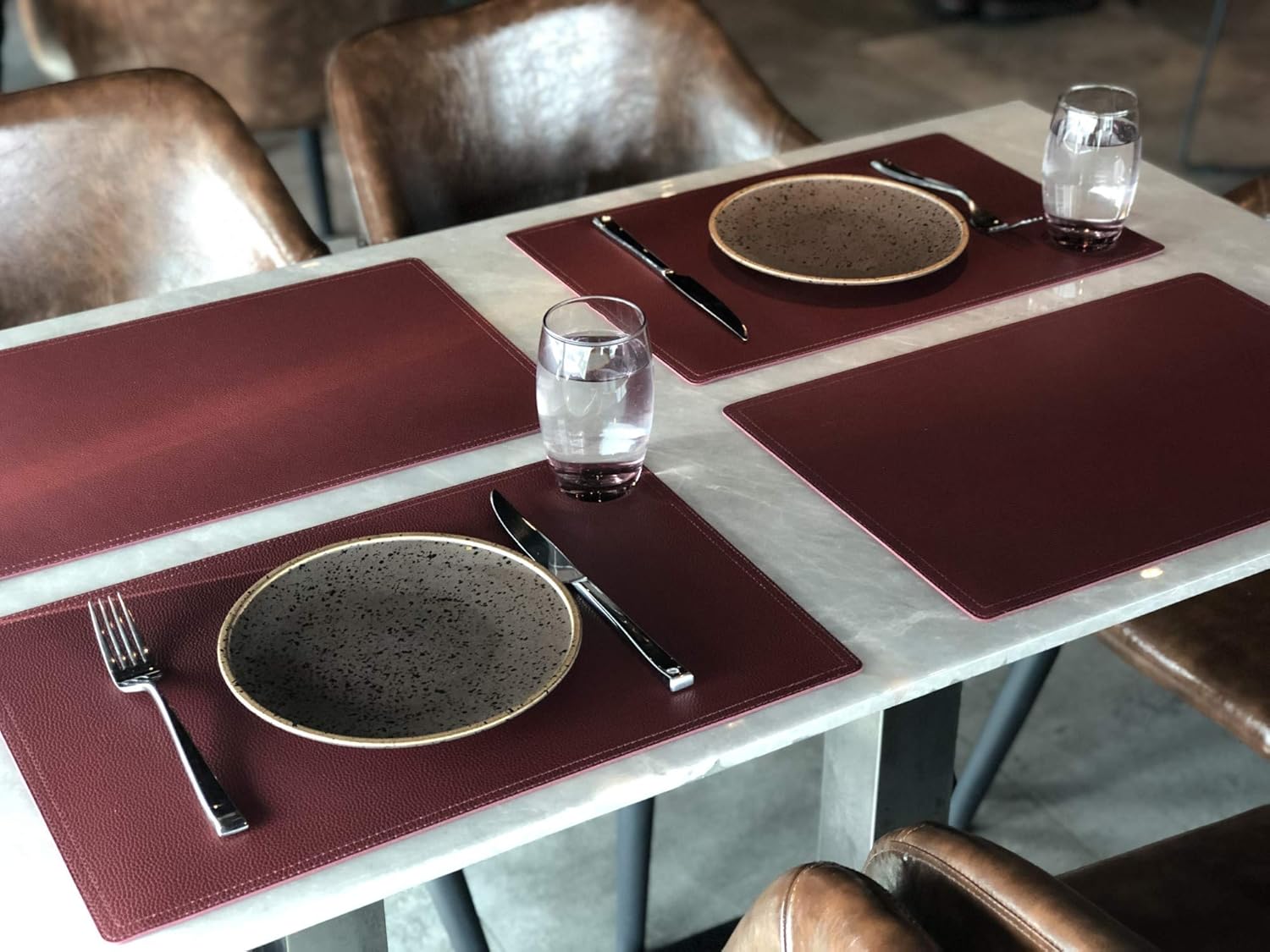 Faux Leather Red Placemats, PU Table Mats, Set of 4, Waterproof, Stain Resistant, Heat Resistant