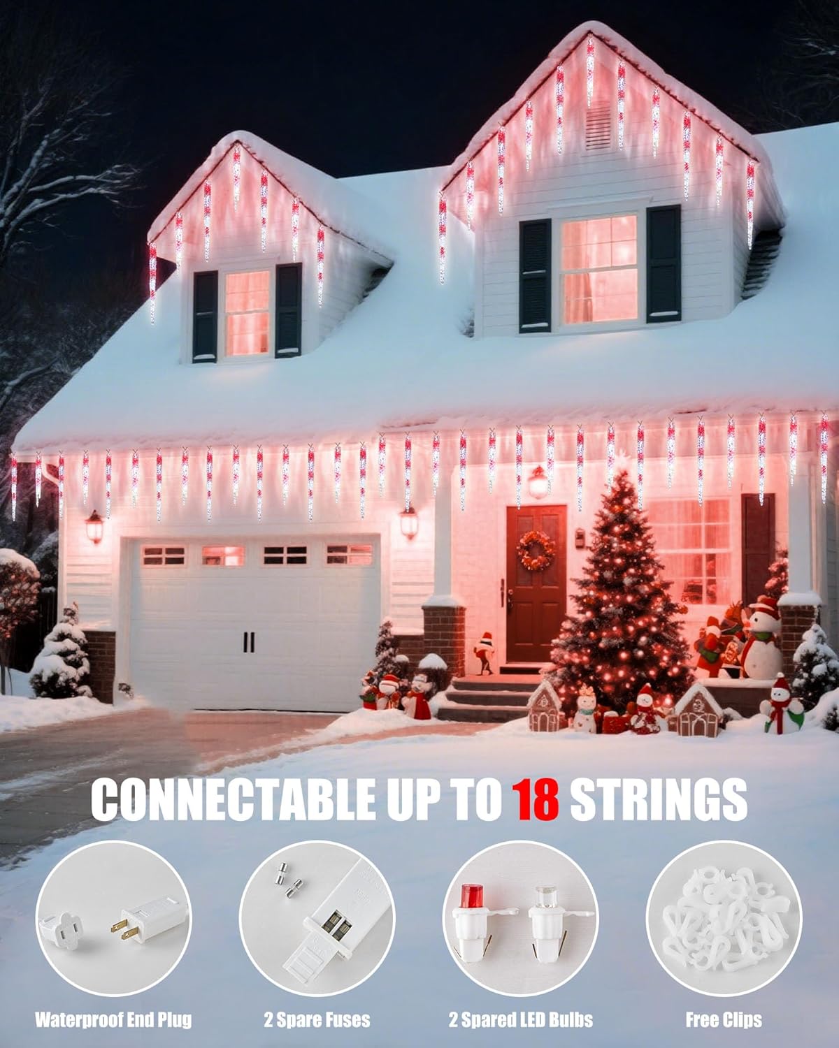 Minetom Icicle Lights Outdoor with Clips, 20ft 100 LED 20 Tubes Twinkling Crystal Icicle String