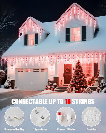 Minetom Icicle Lights Outdoor with Clips, 20ft 100 LED 20 Tubes Twinkling Crystal Icicle String