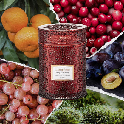 LA JOLIE MUSE Ruby Berry Bliss Scented Candle – Mandarin, Cranberry & Plum | 19 oz Festive Fall