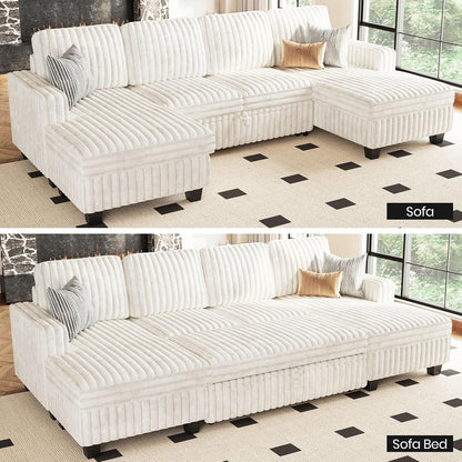 Belffin Modular Sectional Sleeper Sofa with Pull Out Couch Bed Corduroy Double Chaise with Storage