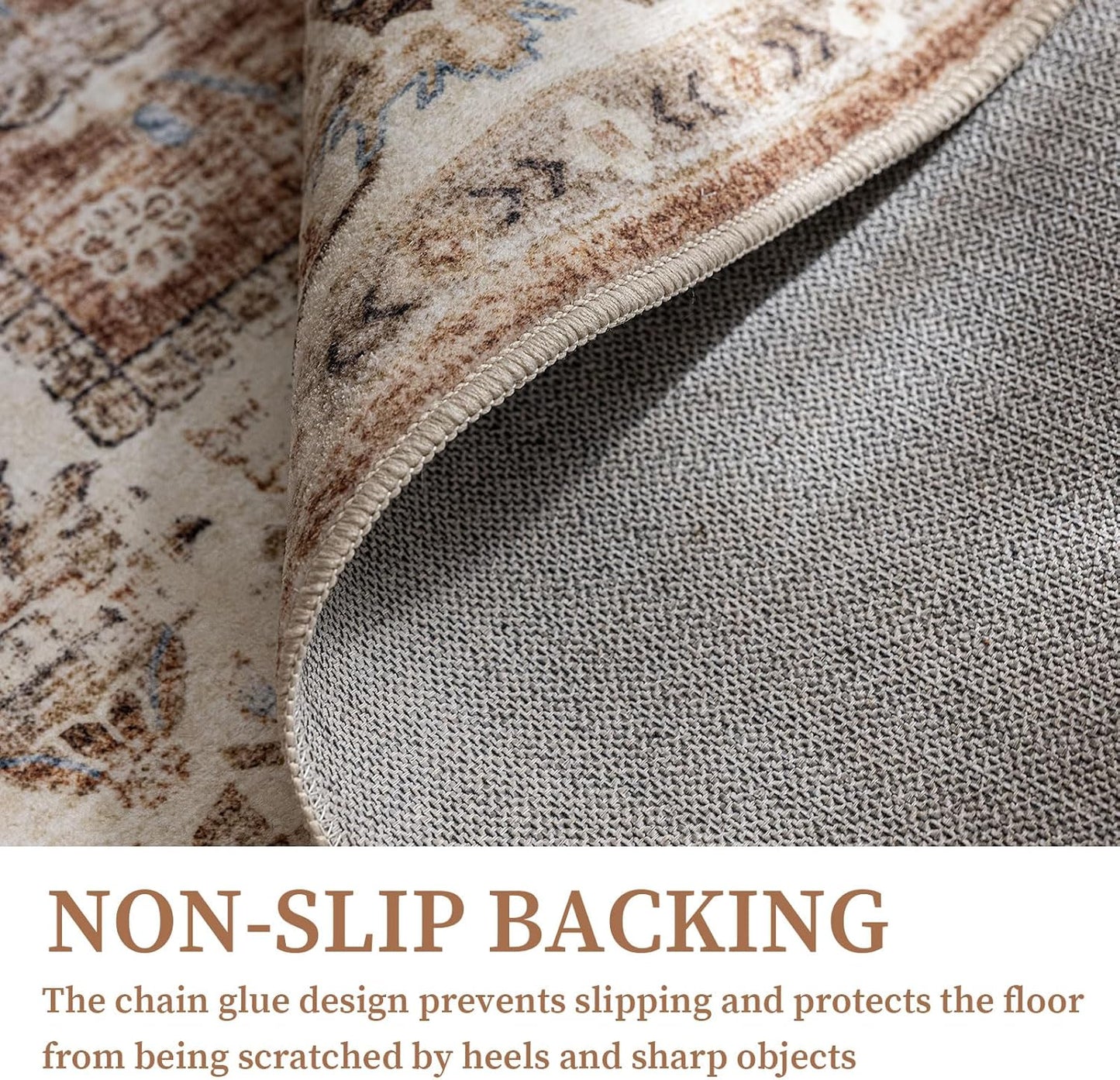 6'x9' Area Rug - Vintage Persian Medallion Design Low-Pile Faux Wool Rug, Non-Slip Backing, Machine
