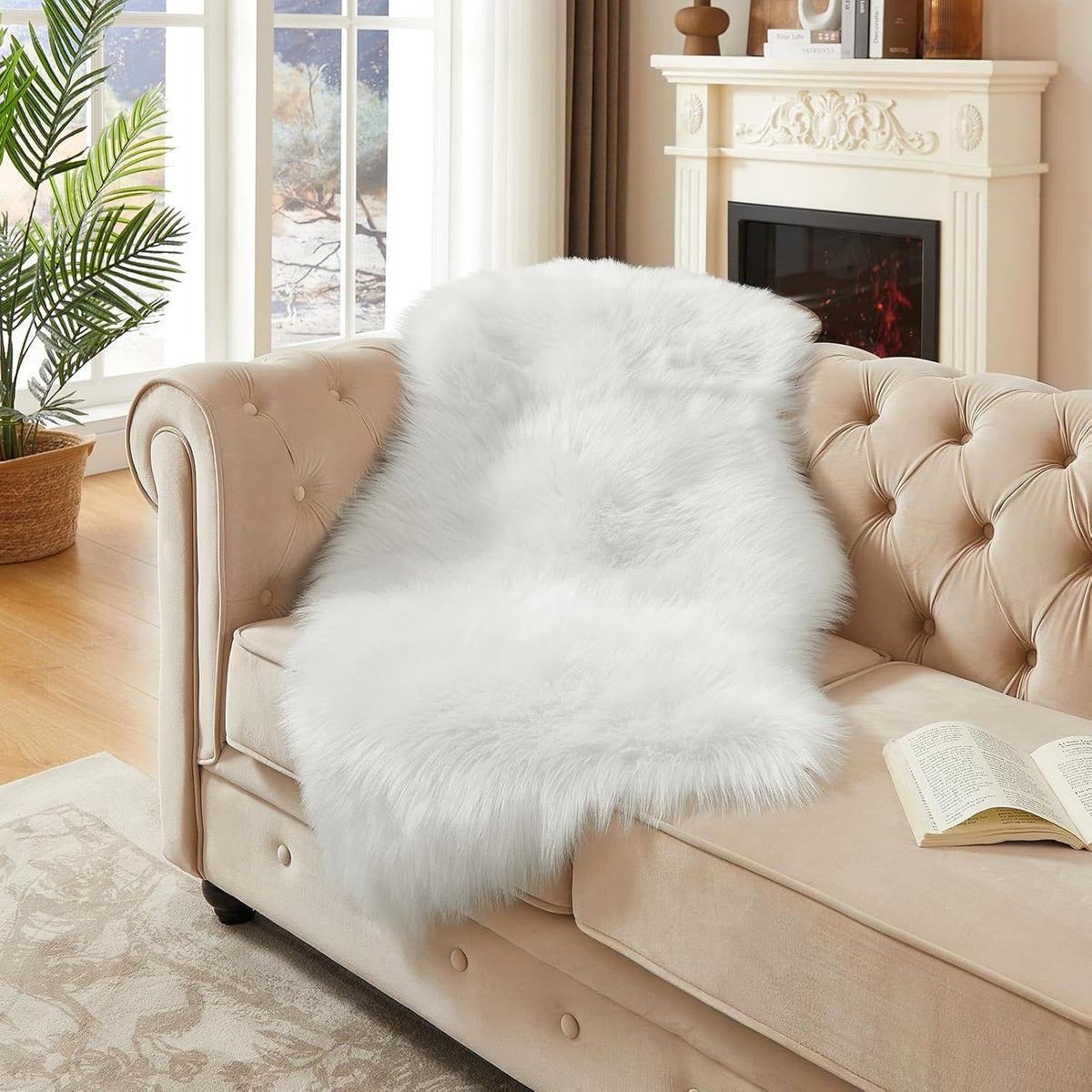 AMTOVO Faux Fur Rug, White Area Rug, Fluffy Sheepskin Rug, Fuzzy Ultra Soft 2 x 4 ft Shag Rugs for