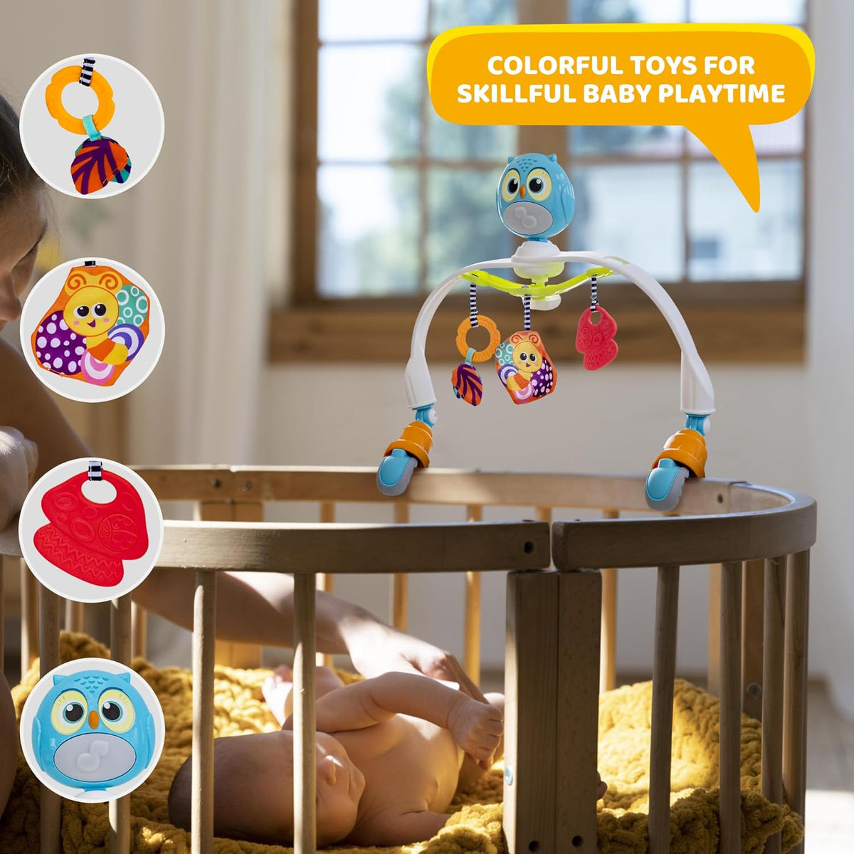 Baby Stroller Arch Toy with Relaxing Music & Lights - Adjustable Activity Arch & Play Accessories