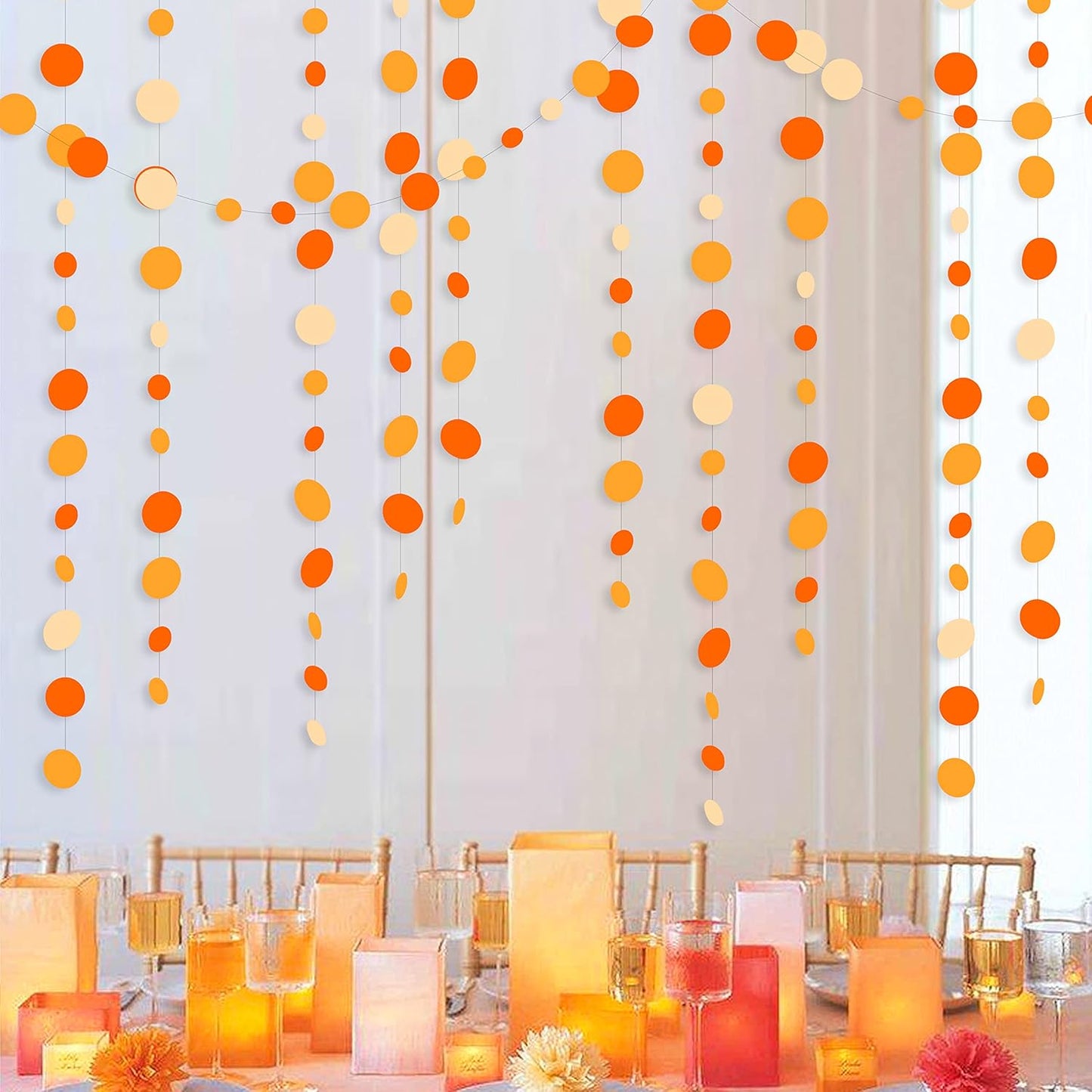 46 Ft Thanksgiving Fall Autumn Circle Dots Garland Gradient Orange Polka Dot Hanging Paper Streamer
