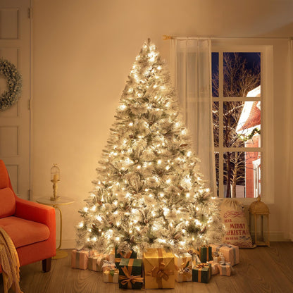 Glasgow 6.5ft Frosted Prelit Artificial Christmas Tree with Pine Cones, Foot Pedal, 1040 Branch