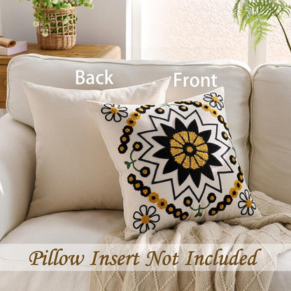 Embroidered Throw Pillow Cover 18x18 Classic Boho Floral Pattern Pillows Cover Outdoor Decorative