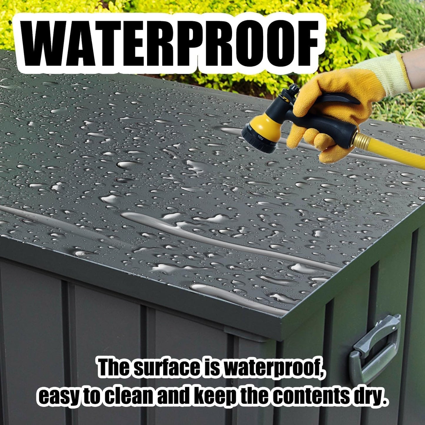 Domi 120 Gallon Deck Box, Patio Storage Box with Resin Lid, Steel Tool Waterproof Outdoor Storage