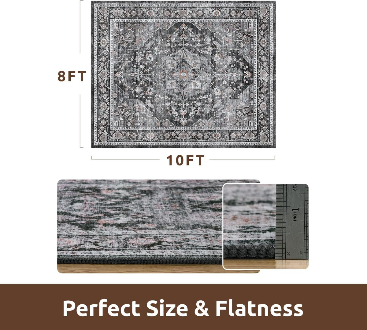 AMOAMI-Area Rug 8X10 Rugs for Living Room-Vintage Soft Black Rugs for Bedroom-Non Slip
