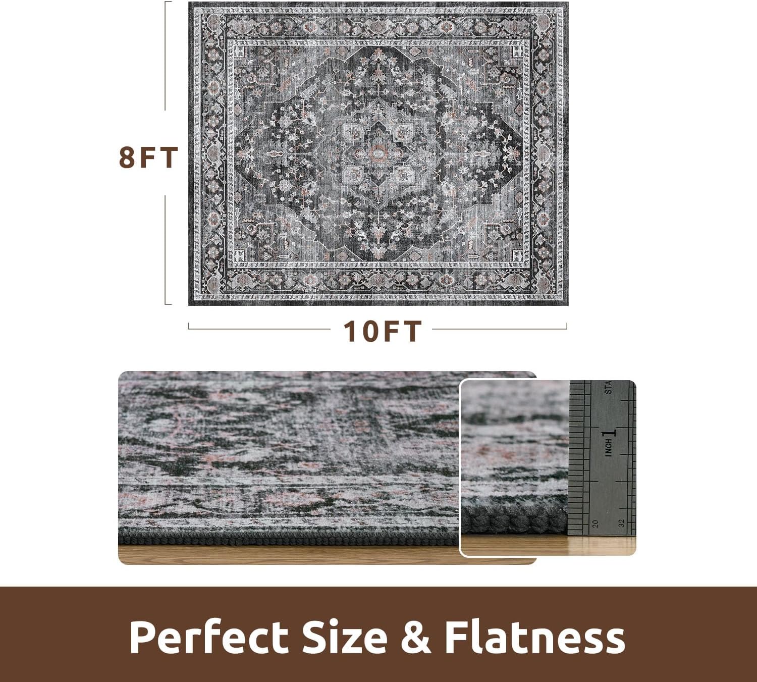 AMOAMI-Area Rug 8X10 Rugs for Living Room-Vintage Soft Black Rugs for Bedroom-Non Slip