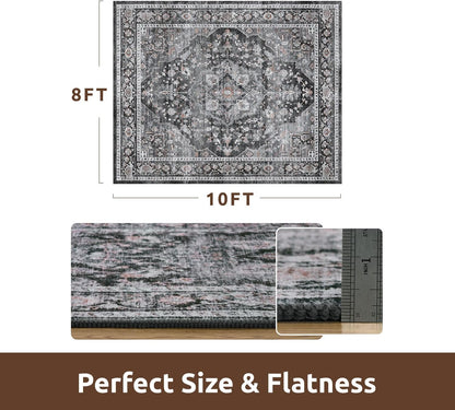 AMOAMI-Area Rug 8X10 Rugs for Living Room-Vintage Soft Black Rugs for Bedroom-Non Slip