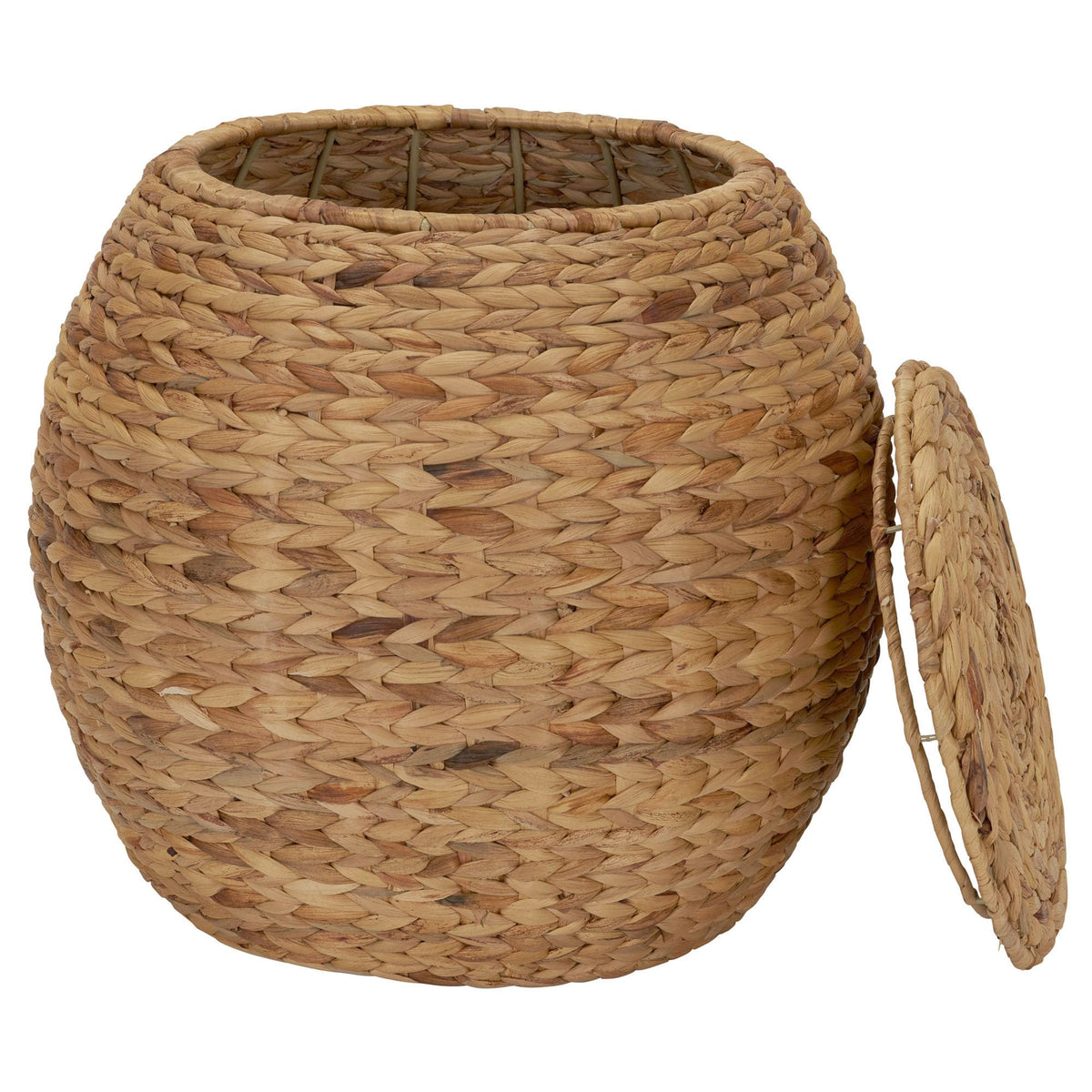 Household Essentials Round Handwoven Water Hyacinth Barrel Wicker Storage Basket Side Table