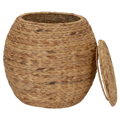 Household Essentials Round Handwoven Water Hyacinth Barrel Wicker Storage Basket Side Table