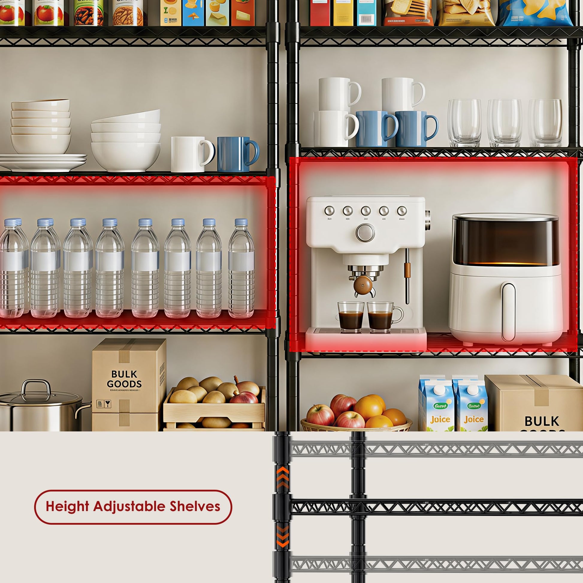 Simple Deluxe 3-Tier Heavy Duty Adjustable Storage Shelf with Wheels, 23.23”W x 13.39”D x 30.31”H