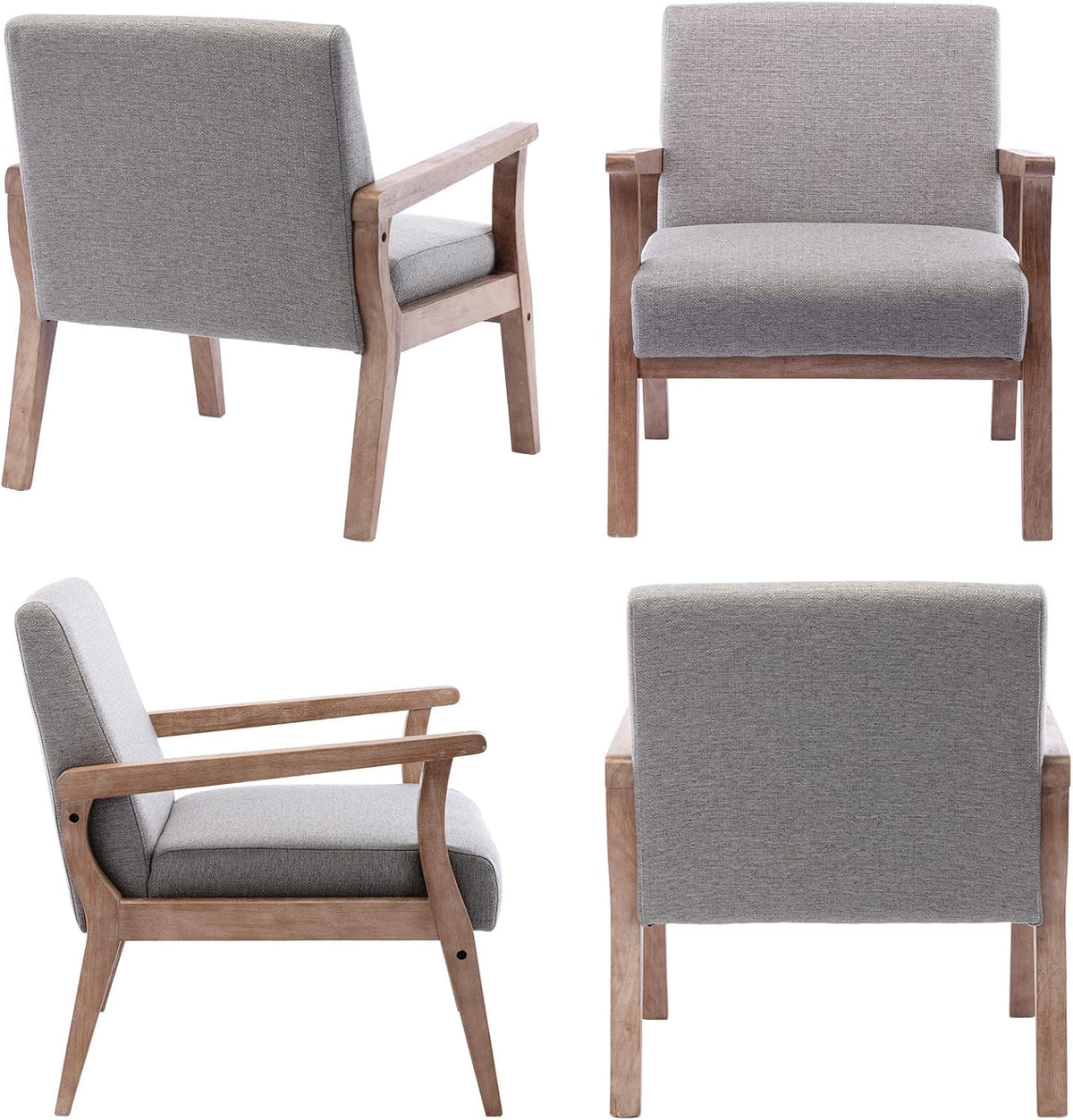 HNY Mid Century Modern Accent Chairs Set of 2 with Wood Frames, Linen Upholstered Living Room Arm