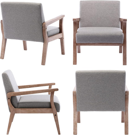 HNY Mid Century Modern Accent Chairs Set of 2 with Wood Frames, Linen Upholstered Living Room Arm