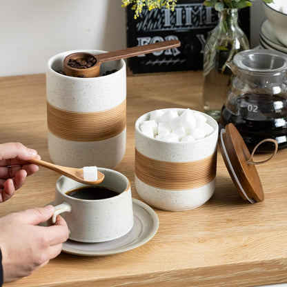 Coffee Container Jar with Lid, Ceramic Kitchen Food Storage Jars for Spice Sugar Cookie, Stackable