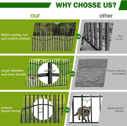 10 Panels No Dig Decorative Garden Fence - 32in H x 22.5ft L, Tall Heavy-Duty Square Tube Animal