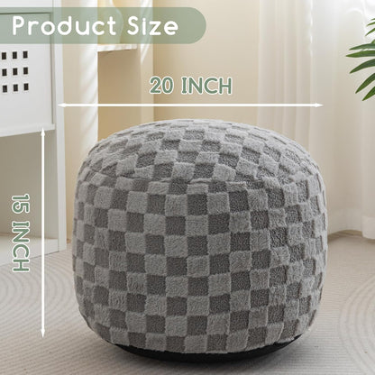 HIGOGOGO Round Stuffed Pouf Ottoman, Plaid Poufs with Foam Chunk Filling, Fluffy and Furry Pouf
