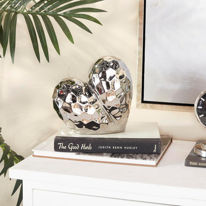 Deco 79 Porcelain Ceramic Heart Decorative Sculpture Dimensional Angled Origami Inspired Home Decor