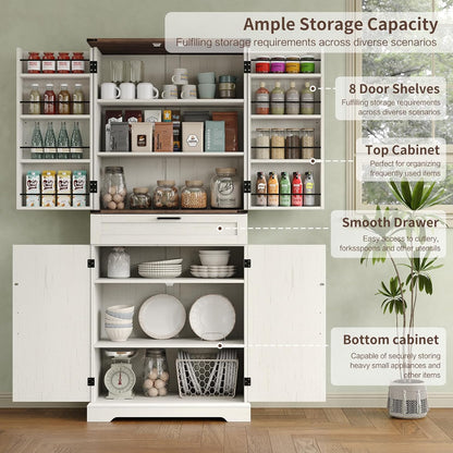 72'' Kitchen Storage Pantry Cabinet, Tall Storage Cabinet with 8 Door Shelves, 2 Cabinets and 1