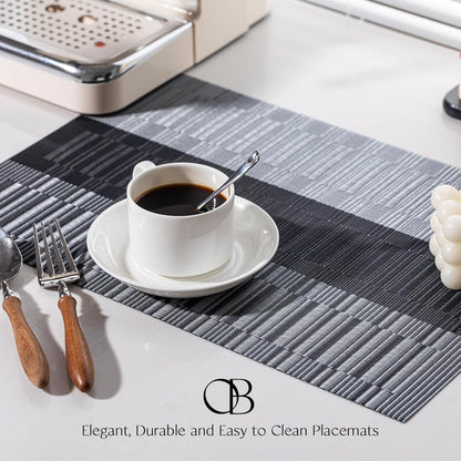 Placemats Set of 8 - Easy Clean Woven Vinyl Placemats for Dining Table, Indoor/Outdoor Place Mats