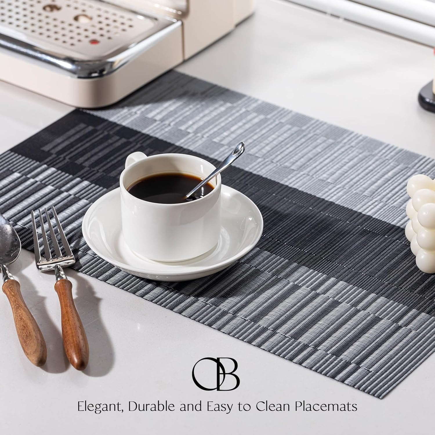 Placemats Set of 4 - Easy Clean Woven Vinyl Placemats for Dining Table, Indoor/Outdoor Place Mats