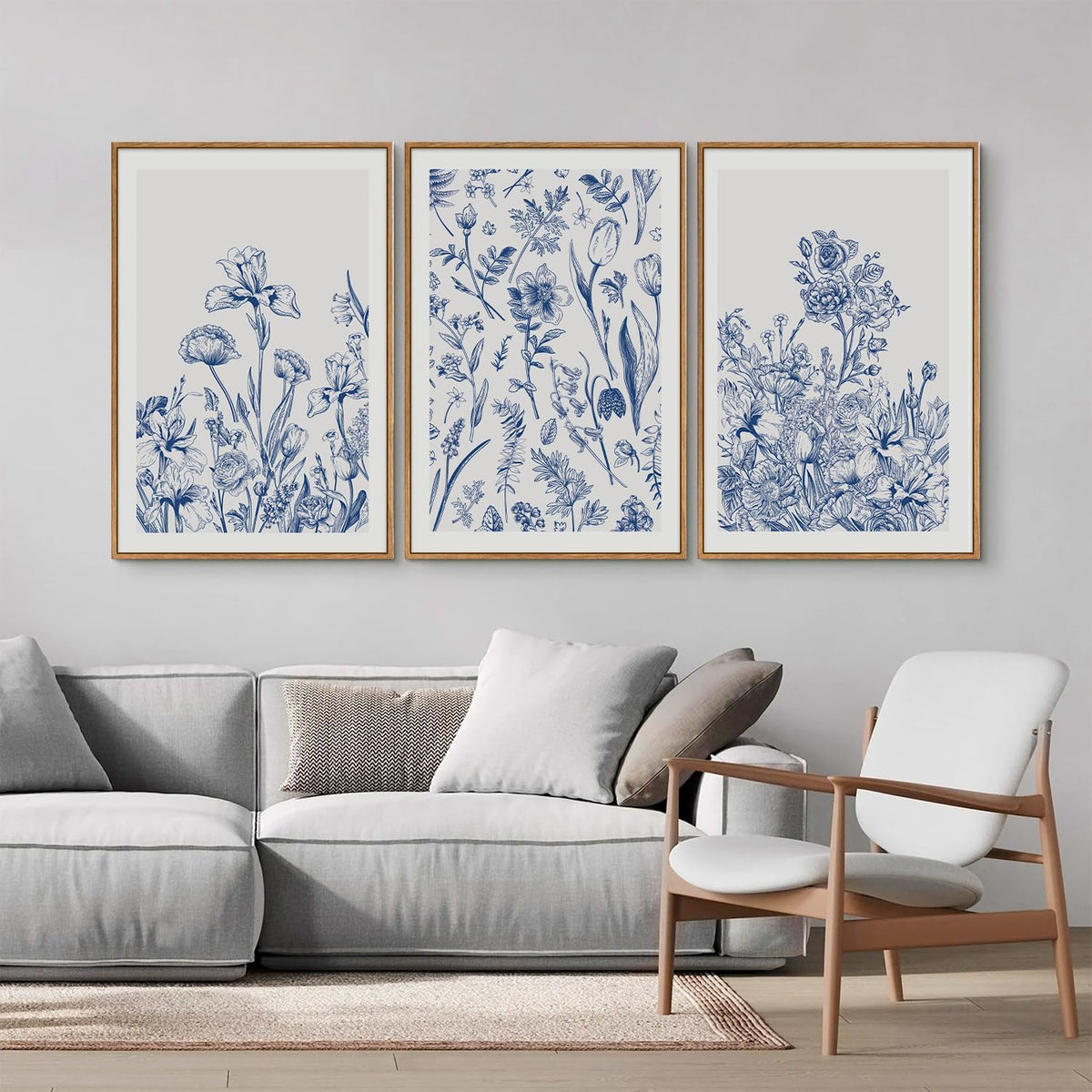 SIGNINART Classic Chinoiserie Botanical Framed Canvas Wall Art, Blue and White Floral Wall Decor