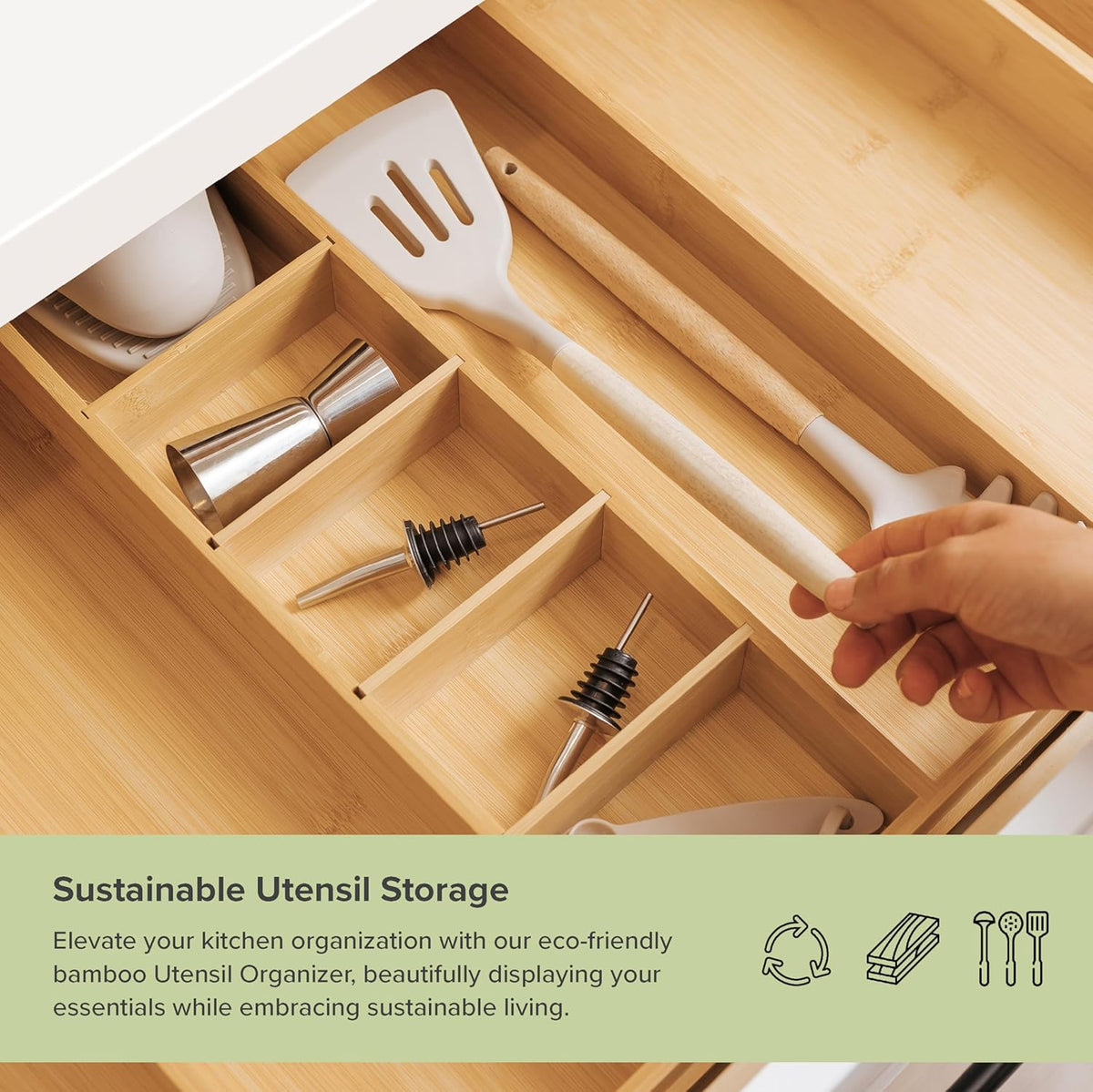 Adjustable Kitchen Drawer Organizer for Utensils and Junk, Food-Safe Contract Grade with 100%