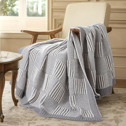 Amélie Home Chenille Knit Throw Blanket for Couch, Checkered Texture Decorative Soft Blanket for