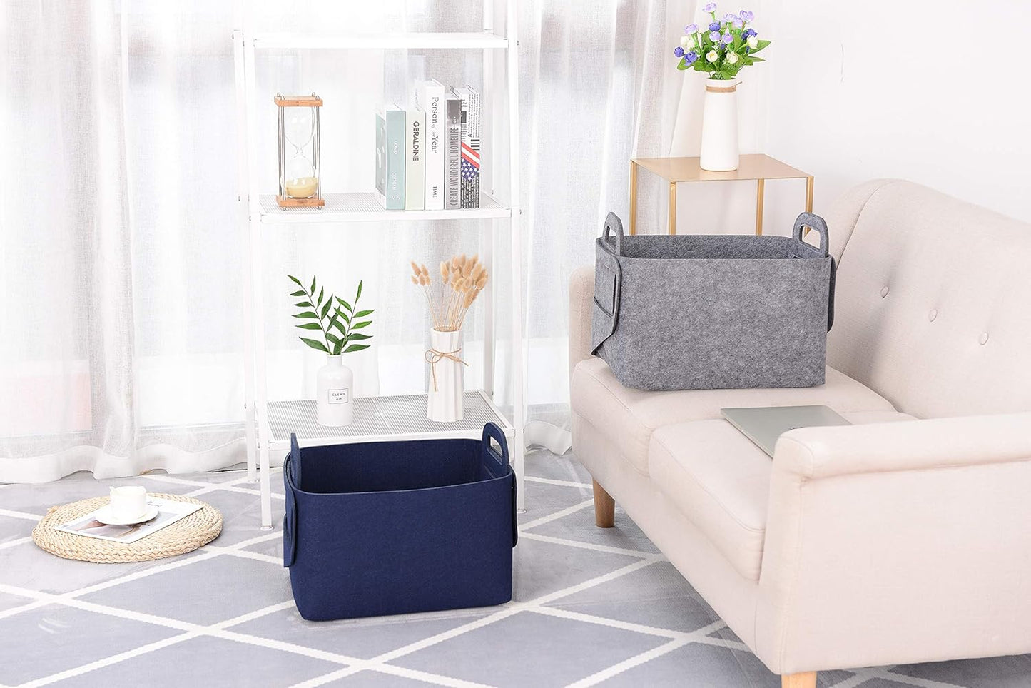 Minoisome Storage Basket Felt Storage Bin Collapsible& Convenient Box Organizer with Carry Handles