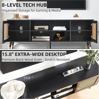 JYED Mid Century Modern TV Stand and Console for TVs Up to 75" - Black Entertainment Center, 2 Gold