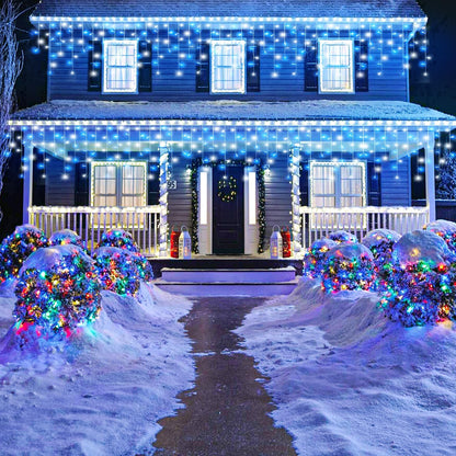 66ft Blue and White Christmas Lights, 640 LED Icicle Lights for Outside House Clear Wire