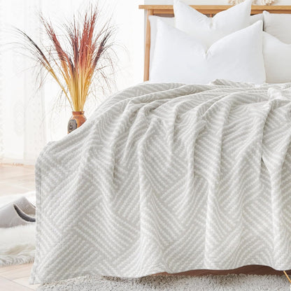 jinchan Boho 100% Cotton Blanket Muslin Twin Size 60x80 Inches Lightweight 3-Layer Geometric Square
