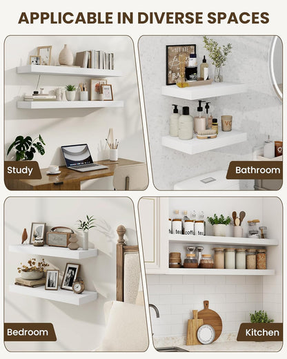 Marsmiles 36" Floating Shelves for Wall, Wooden Shelves with Invisible Brackets Set of 2, Rustic