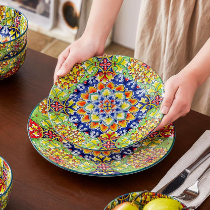 vancasso 12 Pieces Dinnerware Sets, Green Plates and Bowls Set, Porcelain Dishes Set for 4