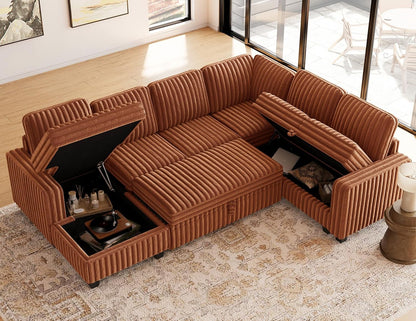 Belffin Corduroy Sleeper Sofa Bed with Storage Chaise Modular Sectional Sofa Couch with Pull Out