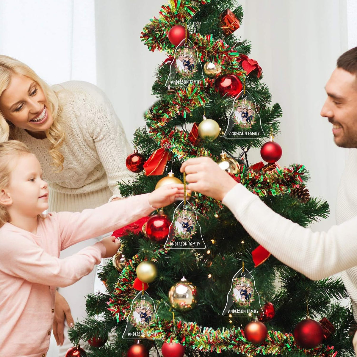 Personalized Photo Crystal Ornaments, Christmas Tree Hanging Decor, Custom Ornaments for Family